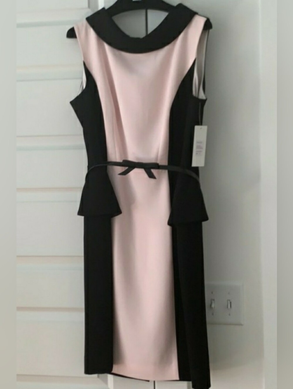 Teri Jon Black and Blush Pink Peplum Sheath Dress Sz.16 New